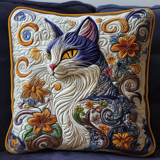 Floral Cat Quilted Pillow Case NCU0NT6276