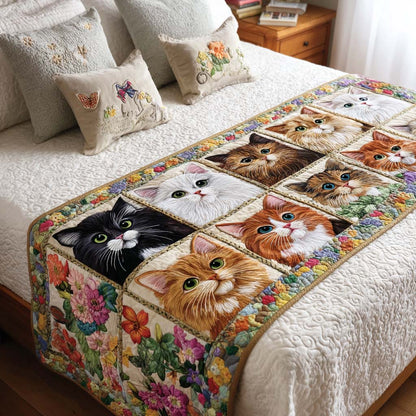 Floral Cats Quilted Bed Runner NCU0NT9935