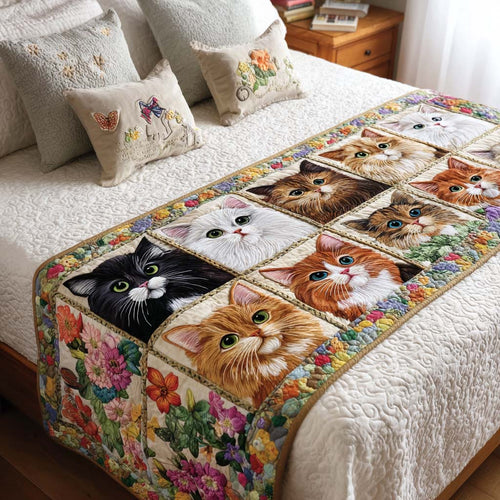 Floral Cats Quilted Bed Runner NCU0NT9935