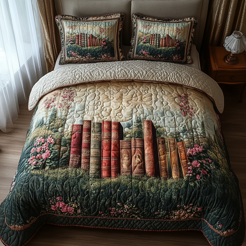 Floral Chapters 3-Piece Quilted Bedding Set NCU0DV4029