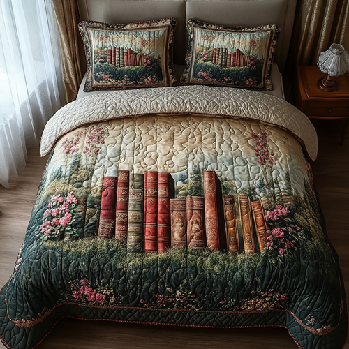 Floral Chapters 3-Piece Quilted Bedding Set NCU0DV4029