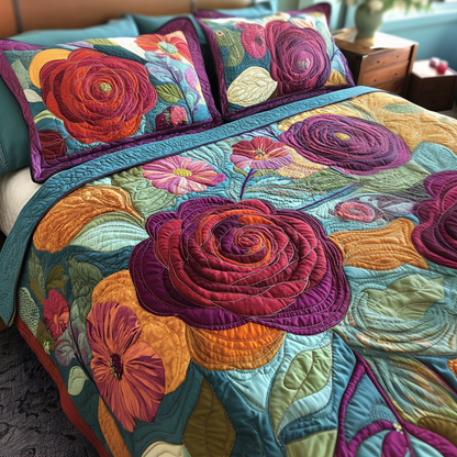 Floral Charm 3-Piece Quilted Bedding Set NCU0VH5050