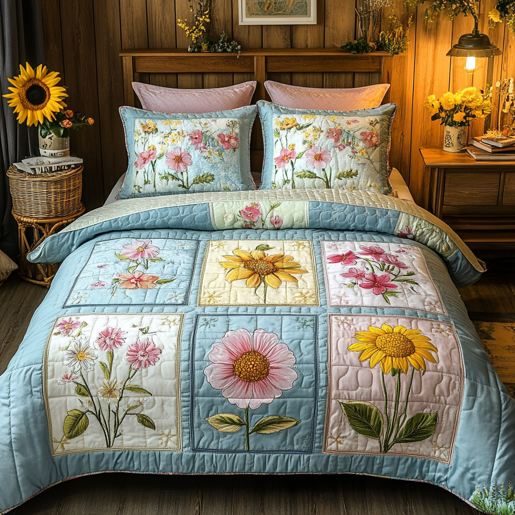 Floral Charm 3-Piece Quilted Bedding Set NCU0VL1462