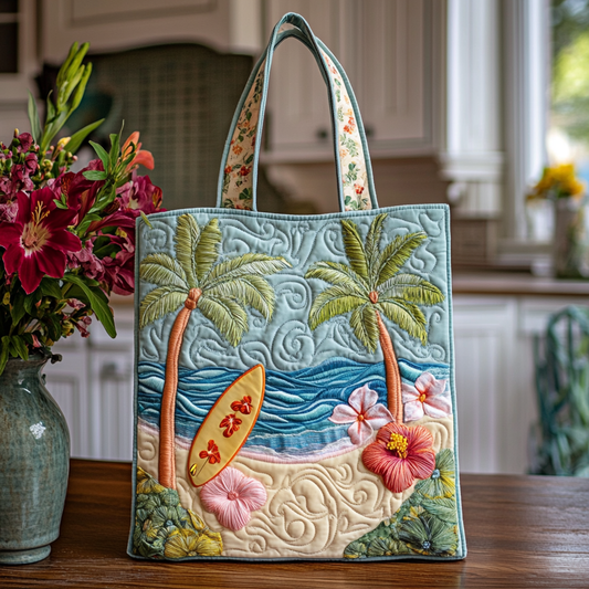 Floral Coastline Quilted Tote Bag NCU0VL2665