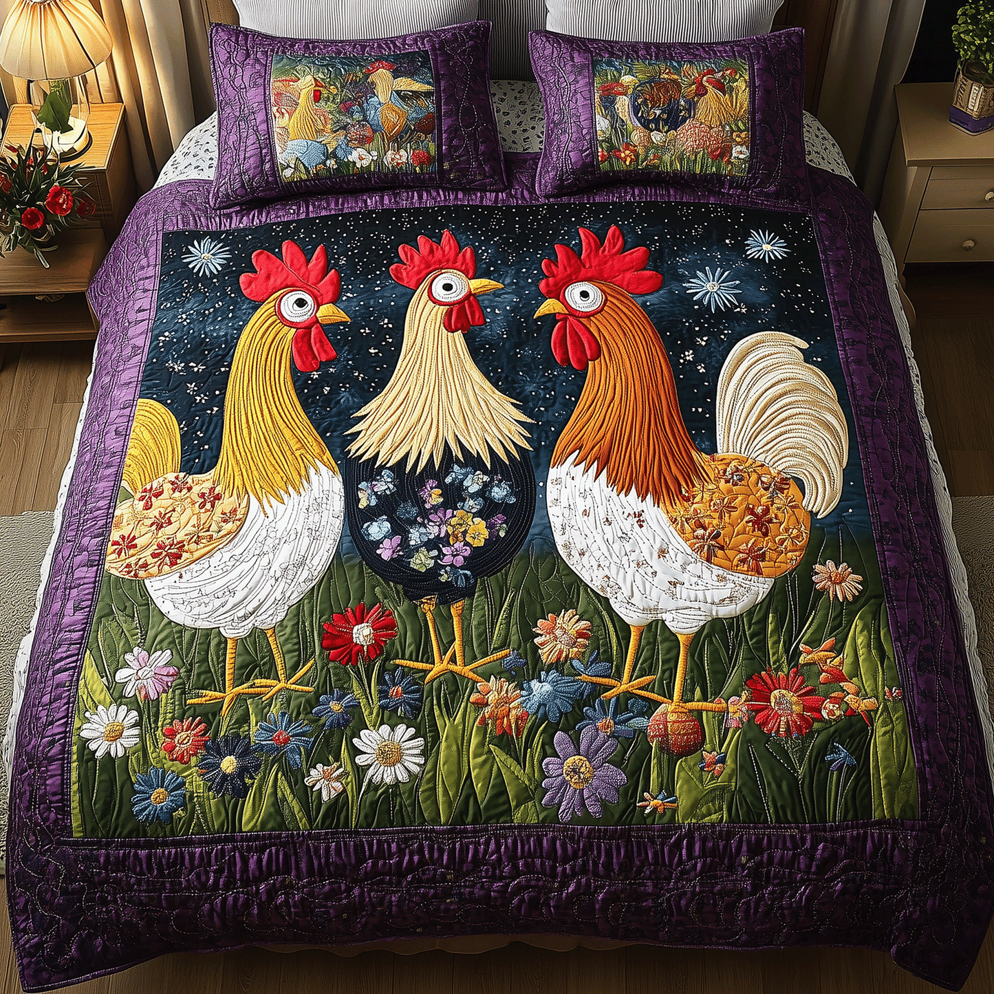 Floral Coop 3-Piece Quilted Bedding Set NCU0TH2232
