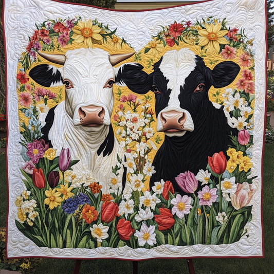 Floral Cows Quilted Blanket NCU0VH1426