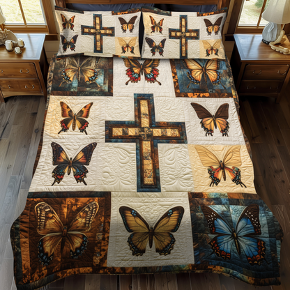 Floral Cross 3-Piece Quilted Bedding Set NCU0VL494