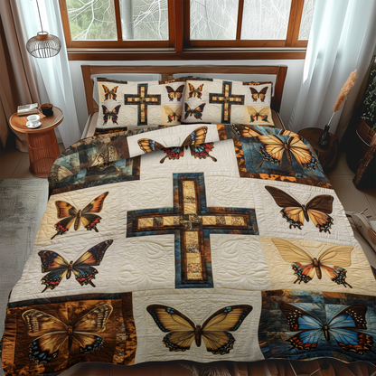 Floral Cross 3-Piece Quilted Bedding Set NCU0VL494