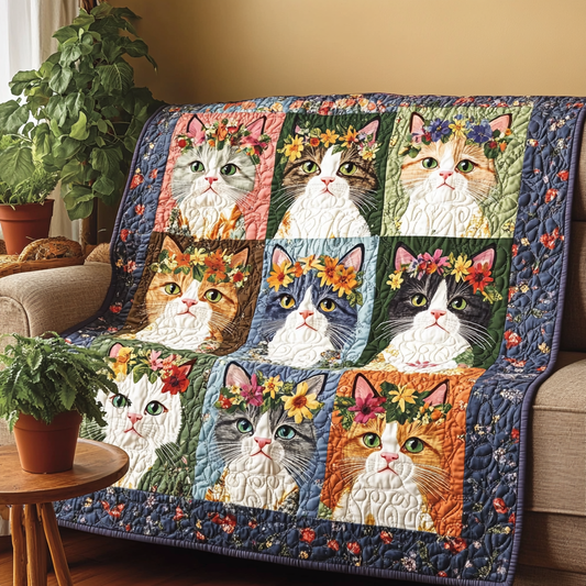 Floral Crown Kitties Quilted Blanket NCU0TL1163