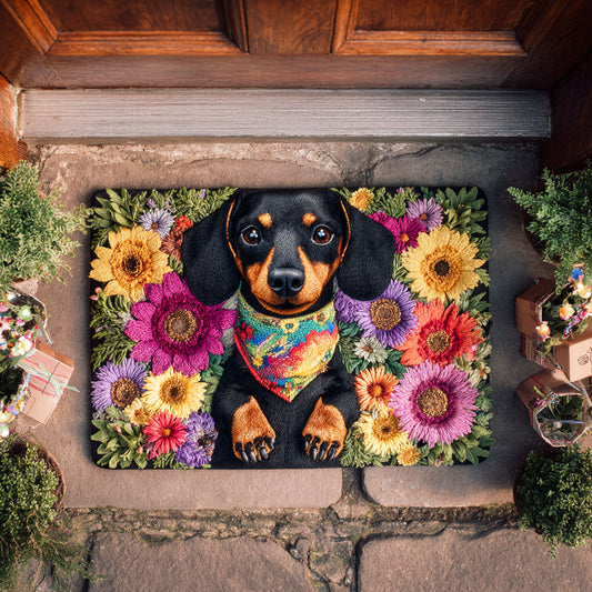 Floral Dachshund Dream Doormat NCU0TD676