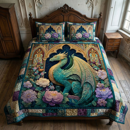 Floral Dragon 3-Piece Quilted Bedding Set NCU0NT12678