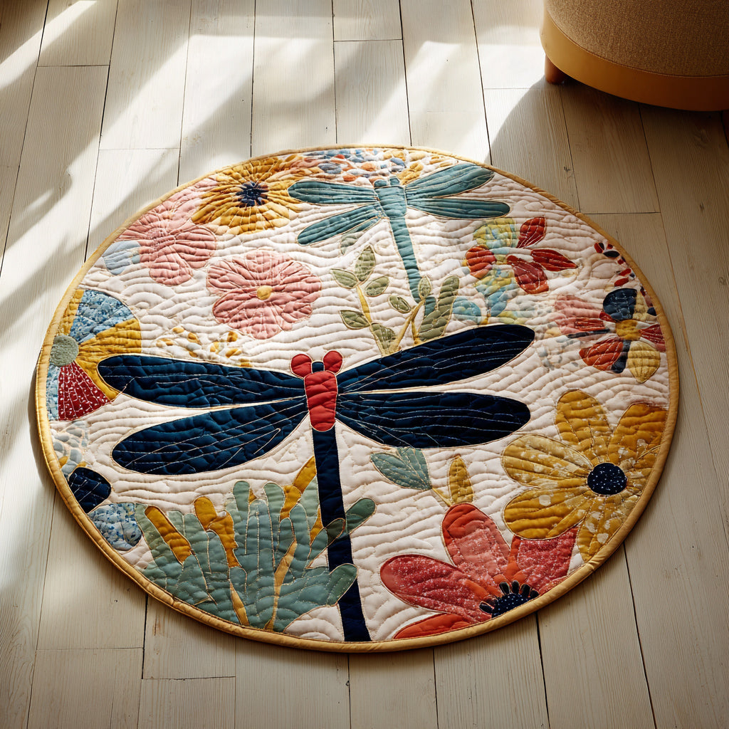 Floral Dragonfly Quilted Round Mat NCU0HH015