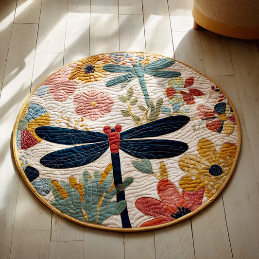 Floral Dragonfly Quilted Round Mat NCU0HH015