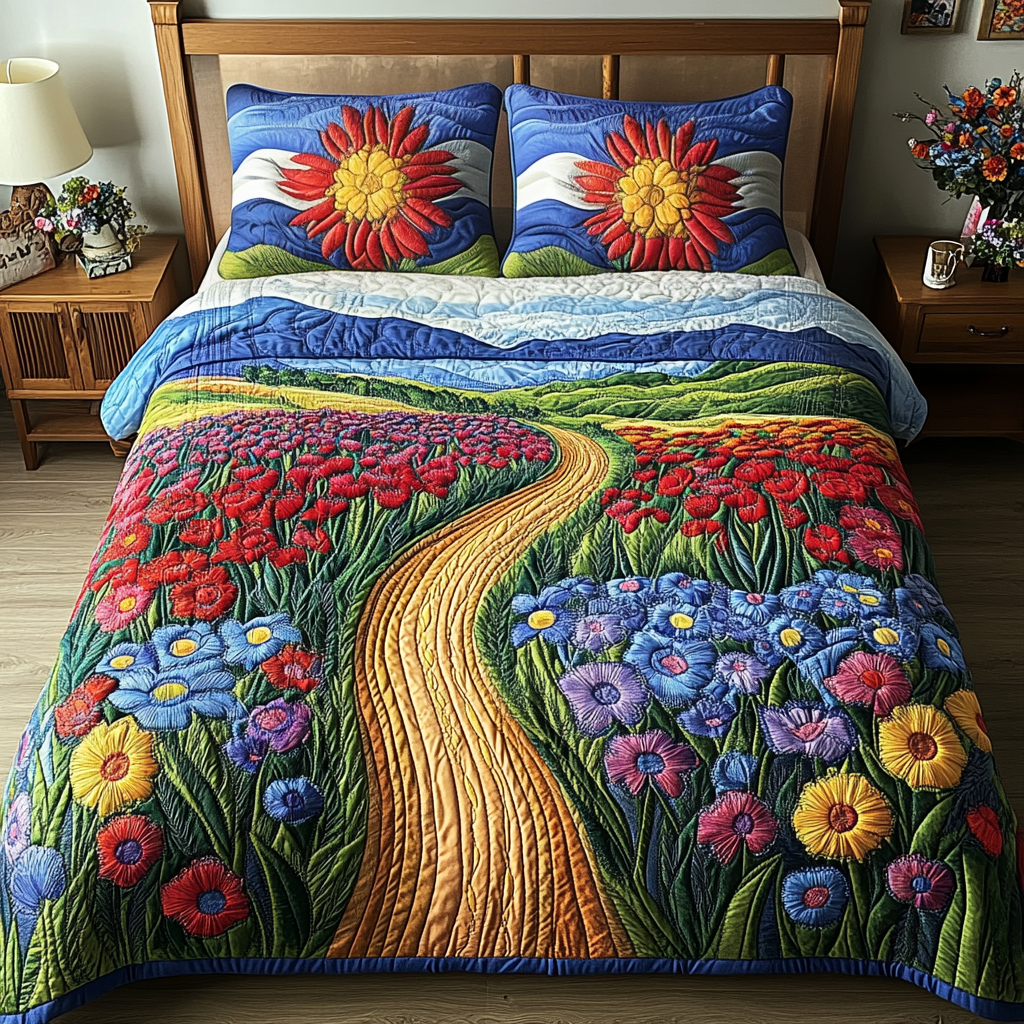 Floral Dreamscape 3-Piece Quilted Bedding Set NCU0VL1307