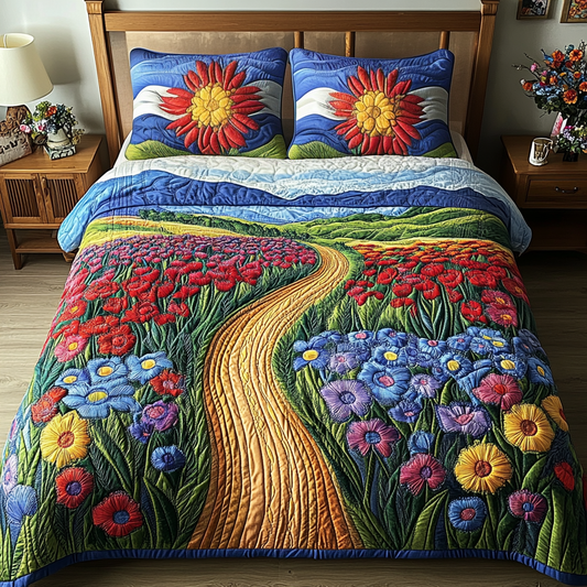 Floral Dreamscape 3-Piece Quilted Bedding Set NCU0VL1307