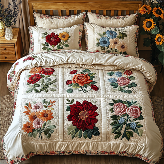 Floral Dreamscape 3-Piece Quilted Bedding Set NCU0VL1513