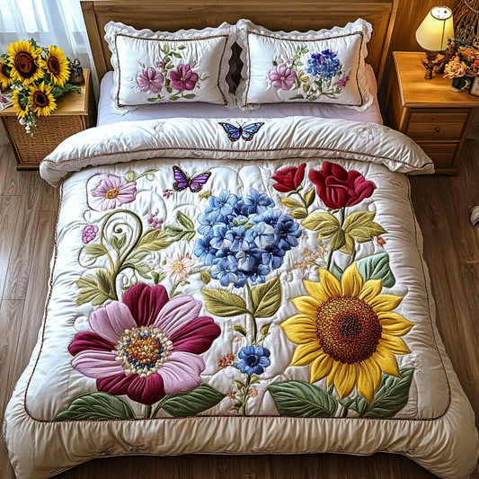 Floral Dreamscape 3-Piece Quilted Bedding Set NCU0VL1519