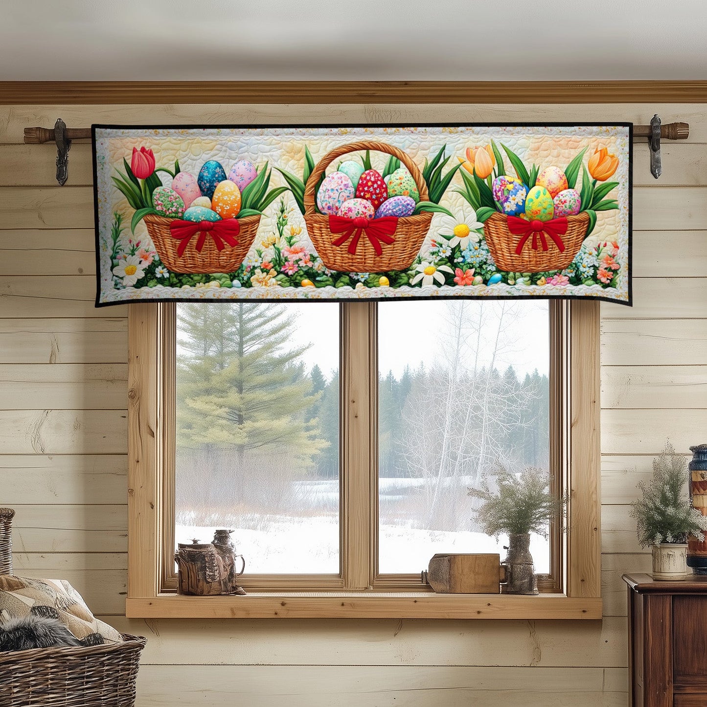 Floral Easter Baskets Quilted Valance NCU0NT4513