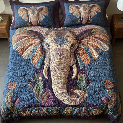 Floral Elegance Elephant 3-Piece Quilted Bedding Set NCU0NT3195