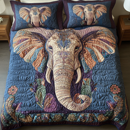 Floral Elegance Elephant 3-Piece Quilted Bedding Set NCU0NT3195