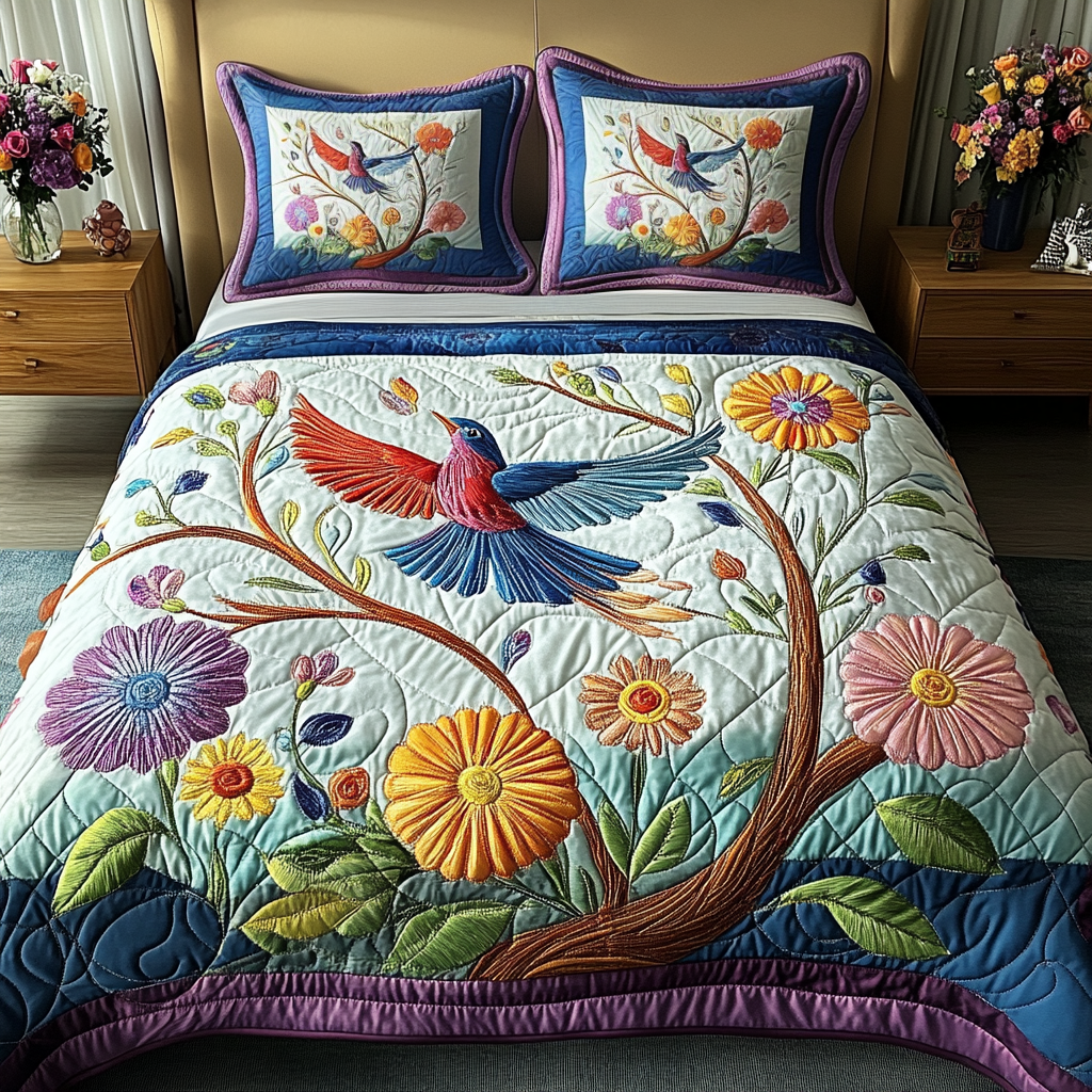Floral Essence 3-Piece Quilted Bedding Set NCU0VL2073