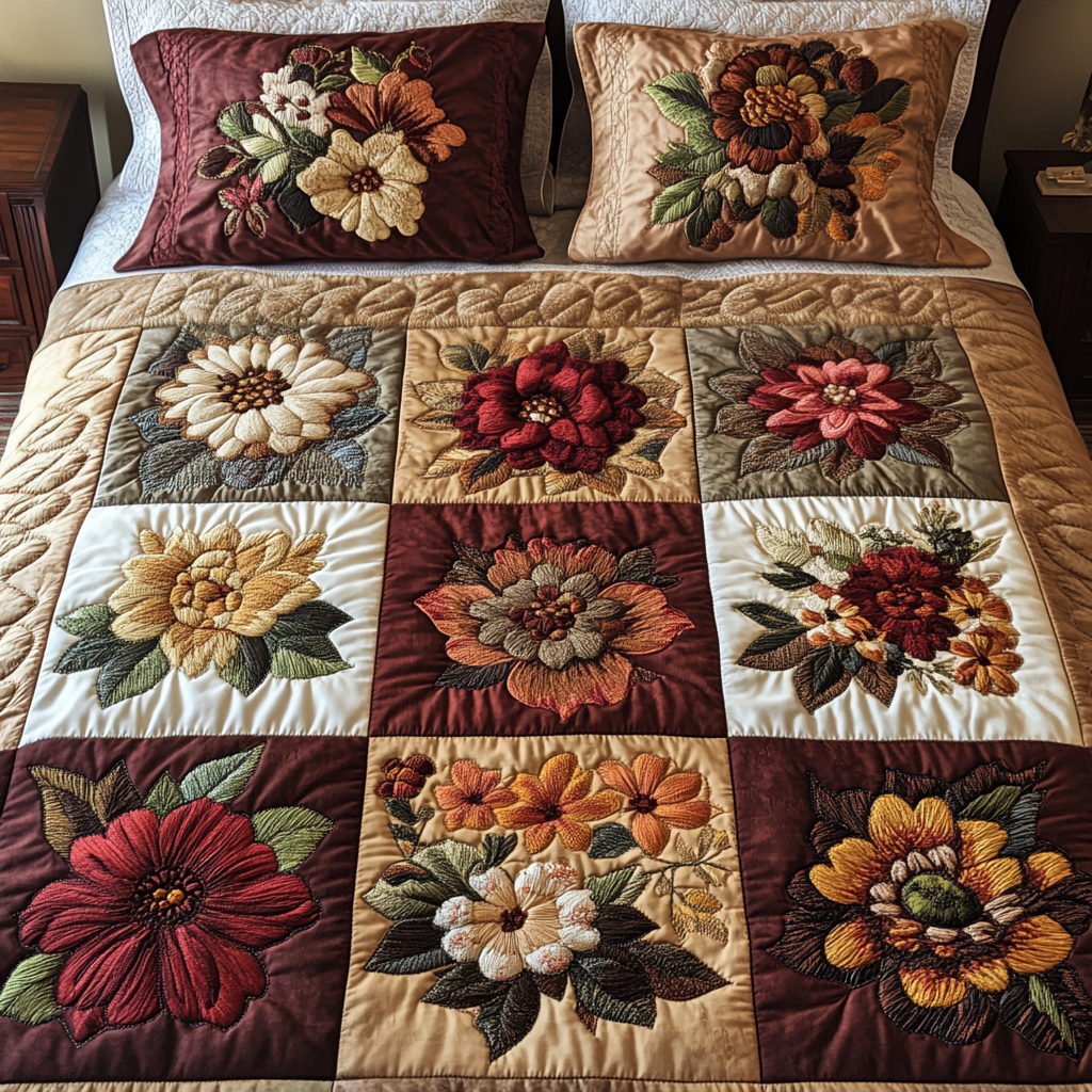 Floral Fantasy 3-Piece Quilted Bedding Set NCU0VH5163