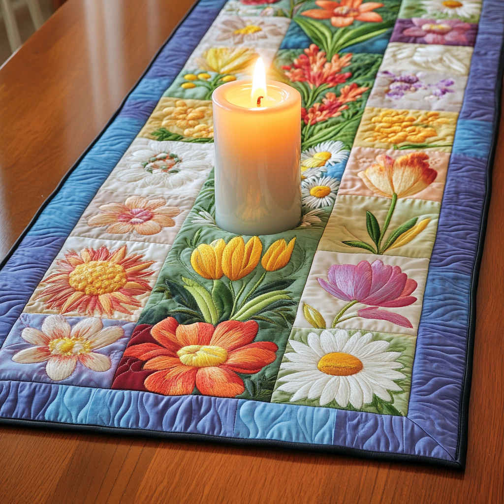 Floral Fantasy Quilted Table Runner NCU0VH3975