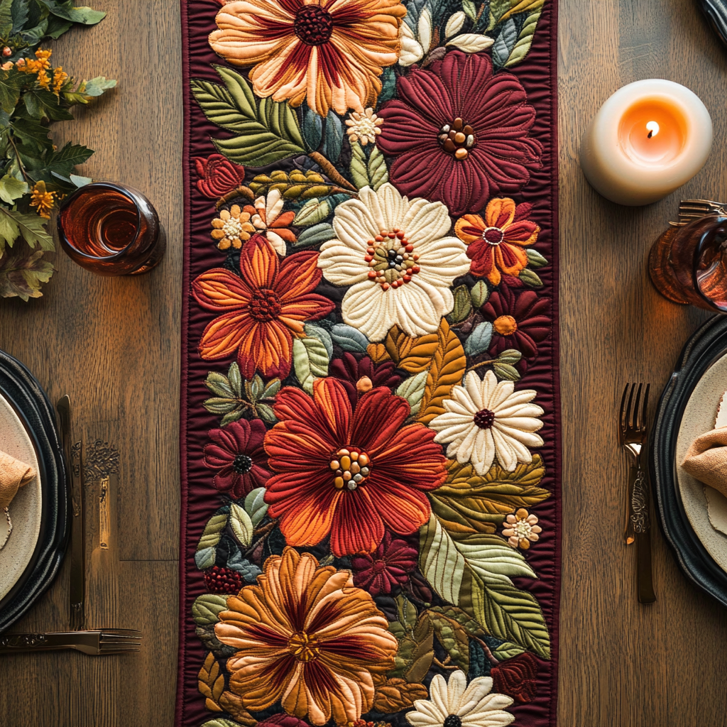 Floral Feast Quilted Table Runner NCU0VH3336