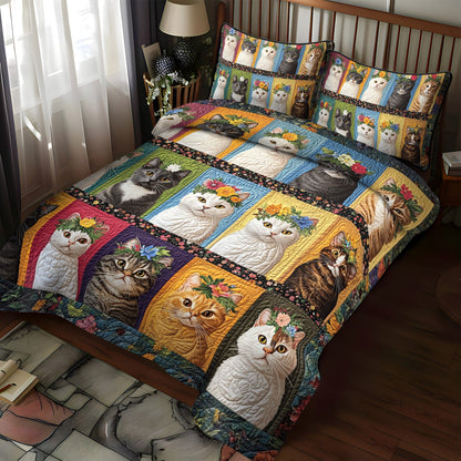 Floral Feline 3-Piece Quilted Bedding Set NCU0TL1193