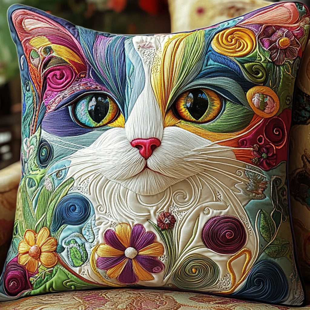 Floral Feline Art Quilted Pillow Case NCU0NT6268