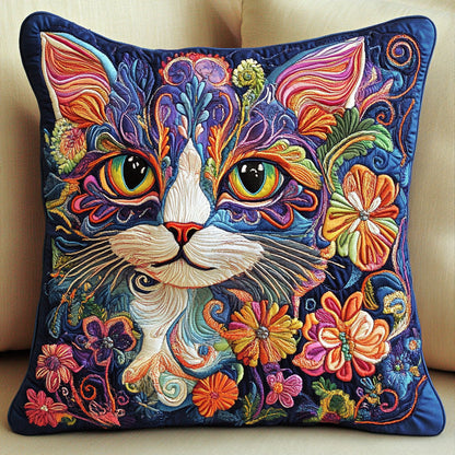 Floral Feline Beauty Quilted Pillow Case NCU0NT6269