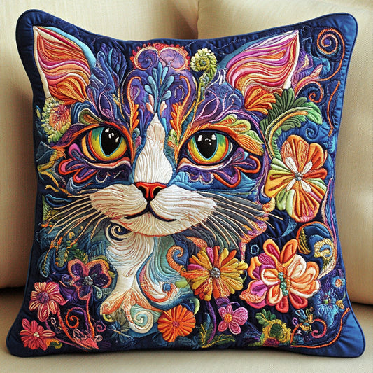 Floral Feline Beauty Quilted Pillow Case NCU0NT6269