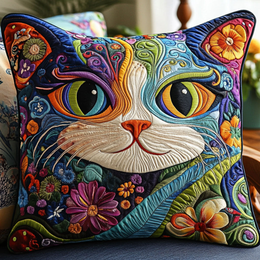 Floral Feline Wonder Quilted Pillow Case NCU0NT6285
