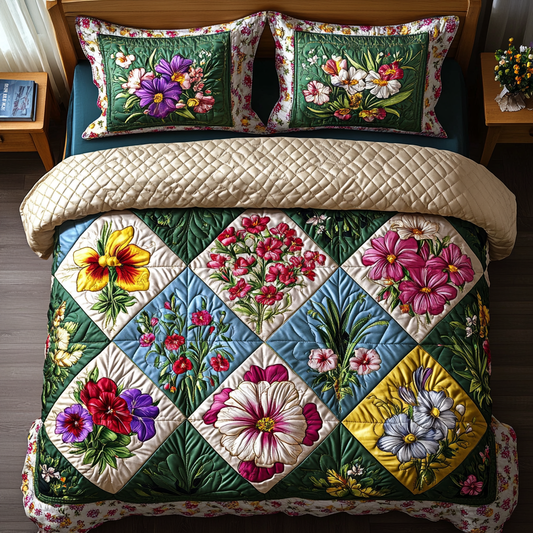 Floral Fiesta 3-Piece Quilted Bedding Set NCU0DK6058