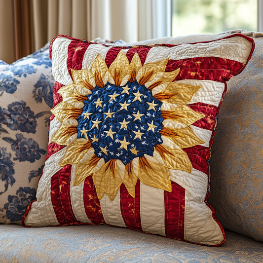 Floral Flag Accent Quilted Pillow Case NCU0VH5722