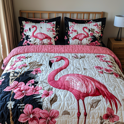 Floral Flamingo 3-Piece Quilted Bedding Set NCU0DV6132