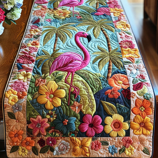 Floral Flamingo Fantasy Quilted Table Runner NCU0NT4929