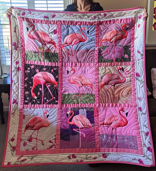 Floral Flamingos Quilted Blanket NCU0PT455