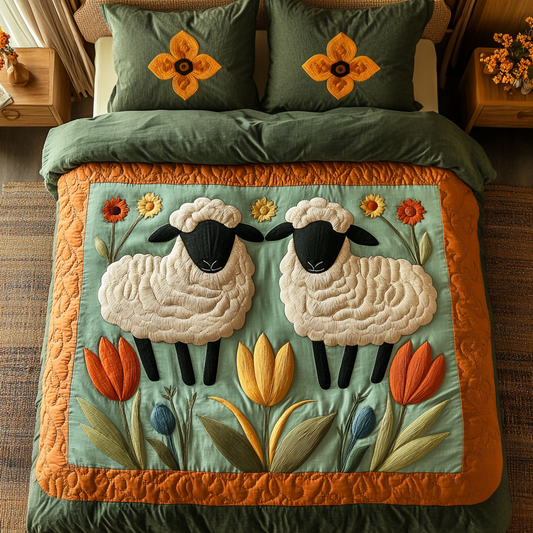 Floral Fleece 3-Piece Quilted Bedding Set NCU0VH3655