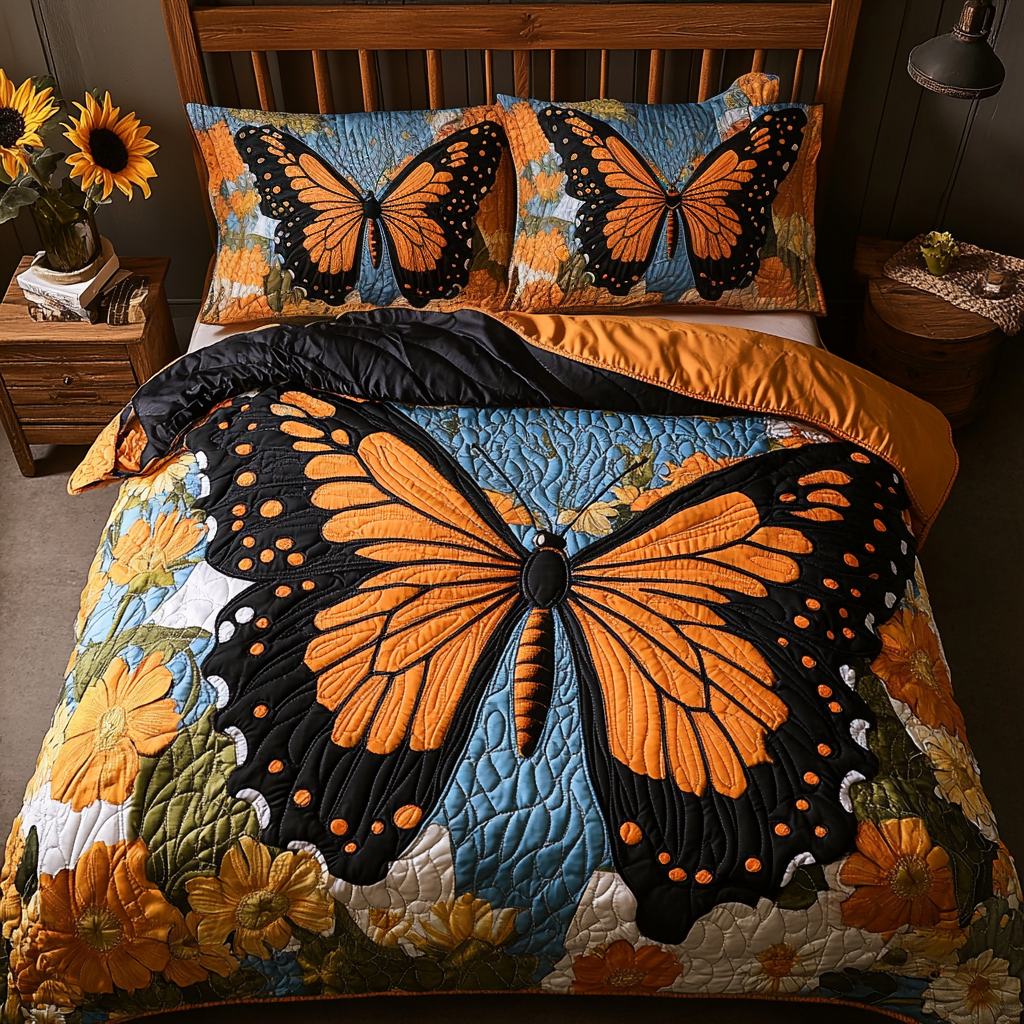 Floral Flight 3-Piece Quilted Bedding Set NCU0VL1634