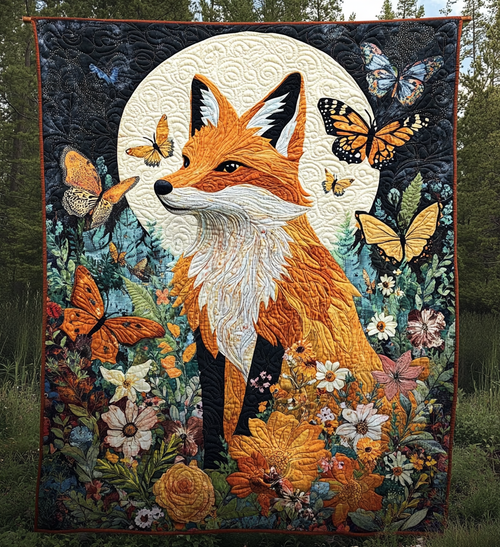 Floral Fox Quilted Blanket NCU0DV736