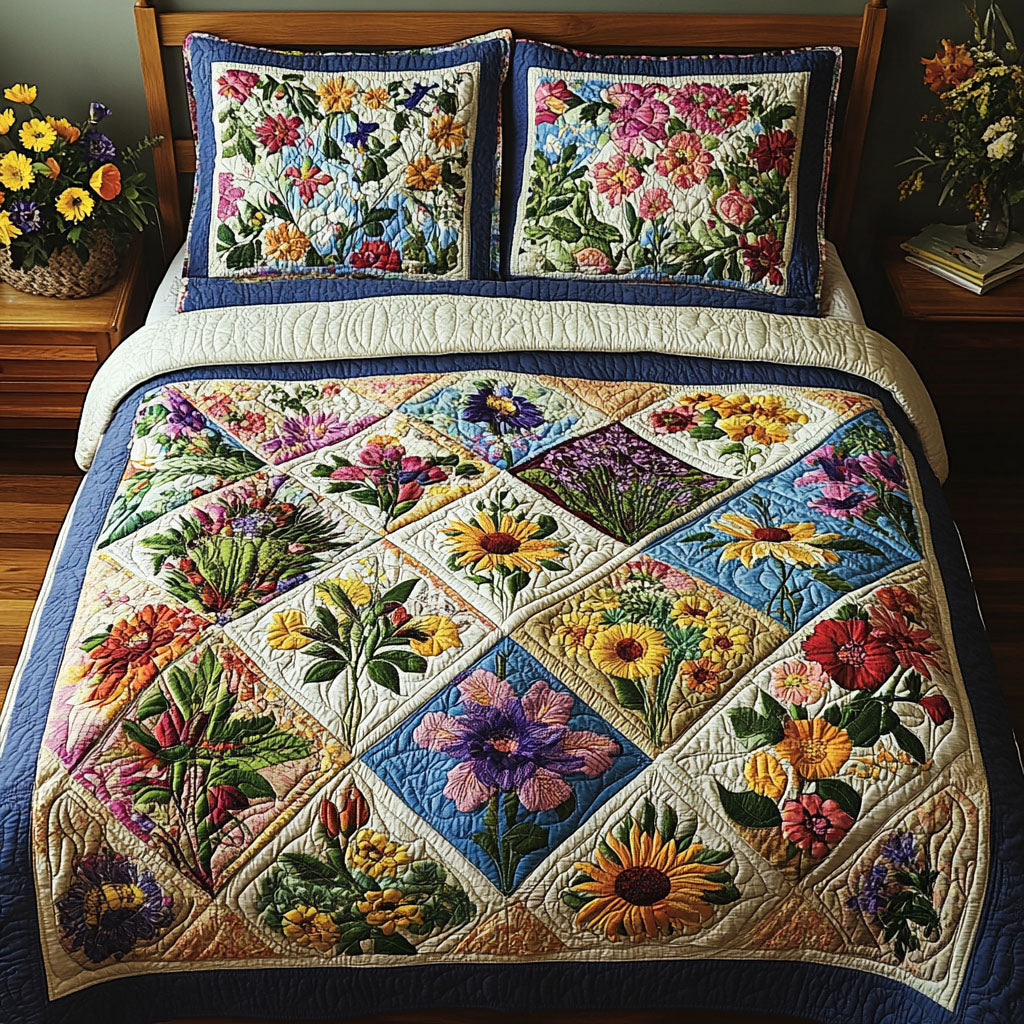 Floral Fusion 3-Piece Quilted Bedding Set NCU0PT4899