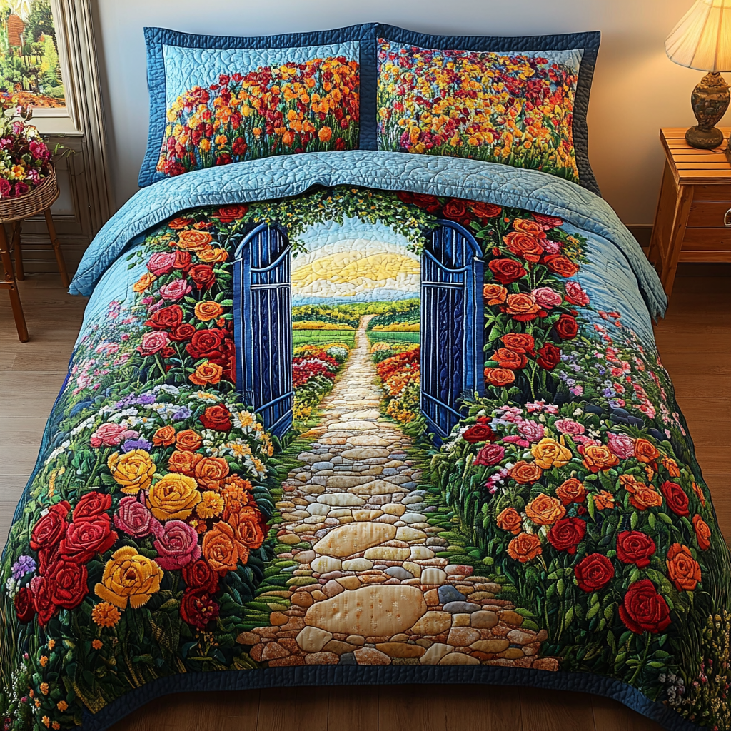 Floral Gateway 3-Piece Quilted Bedding Set NCU0VL2582