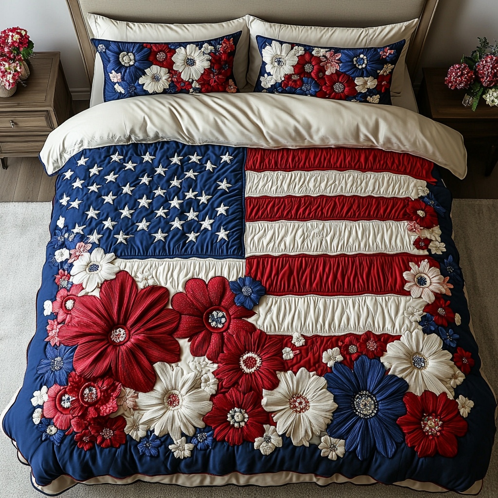 Floral Glory 3-Piece Quilted Bedding Set NCU0DK8458