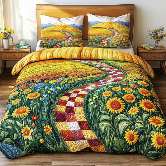 Floral Gold 3-Piece Quilted Bedding Set NCU0VL2404