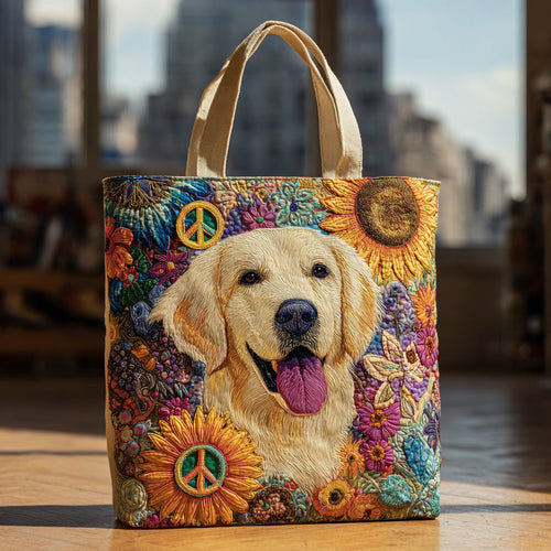 Floral Golden Retriever Quilted Tote Bag NCU0HH161