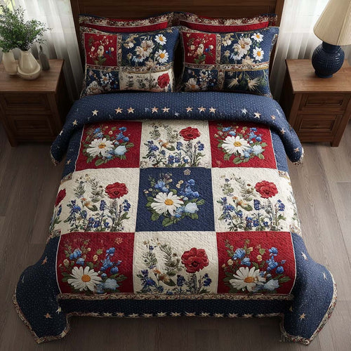 Floral Grid 3-Piece Quilted Bedding Set NCU0HH1878