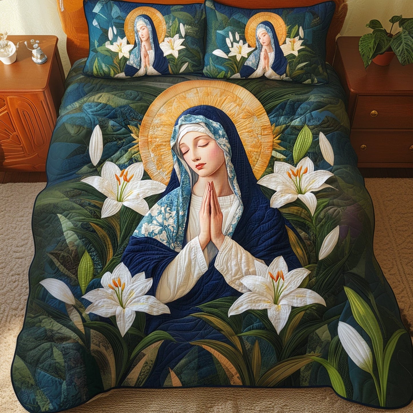 Floral Halo 3-Piece Quilted Bedding Set NCU0PT2534