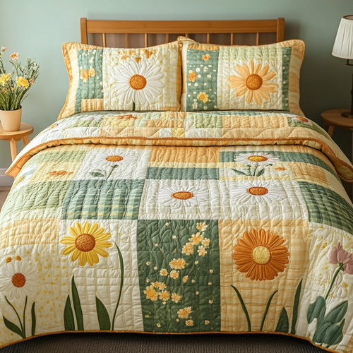 Floral Harmony 3-Piece Quilted Bedding Set NCU0DK5636