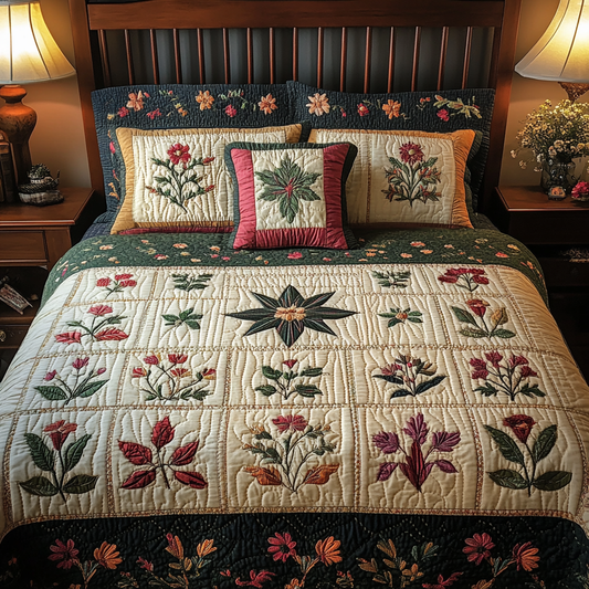 Floral Harmony 3-Piece Quilted Bedding Set NCU0DK9715